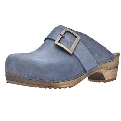 Abbildung von Sanita Urban Offener Clog Original handgemacht Leder Holzclogs für Damen Electric Blau EU 38