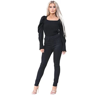 Abbildung von 989Zé ENZO Damen Jeans mit hoher Taille, Skinny Stretch, elastische Jeggings, Denim Jeans, Schwarz , 42
