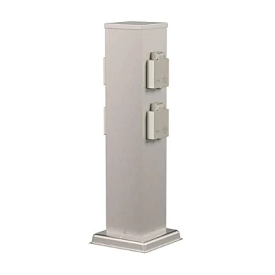 Abbildung von ledscom.de Garten Steckdosensäule Polly für außen, IP44, 4 Fach, Edelstahl, eckig, 40 cm, Außensteckdose, Gartensteckdose, Steckdosenturm, Außensteckerdose, Energiesäule