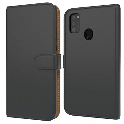 Abbildung von EAZY CASE Tasche kompatibel mit Samsung Galaxy M30s Schutzhülle Standfunktion Klapphülle im Bookstyle, Handytasche Handyhülle Flip Cover Magnetverschluss und Kartenfach, Kunstleder, Schwarz
