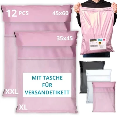 Abbildung von EMBALLAX 12 Versandtaschen MIT TASCHE FÜR VERSANDETIKETT 2 Größen XL/XXL WIDERSTANDSFÄHIG/WASSERDICHT Versandtüten für Kleidung Warensendung Umschlag Kartons Versandbeutel A4