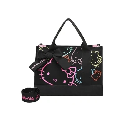 Abbildung von Fritzi aus Preussen Damen Hello Kitty Outline Canvas Black Cat Tote Bag