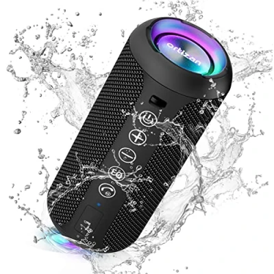 Abbildung von Ortizan Bluetooth Lautsprecher, IPX7 Wasserdicht und Tragbar Kabellos mit LED Licht, 24W Stereo Sound 30 Stunden Spielzeit, 20 Meter Reichweite, Mini TF Karte AUX