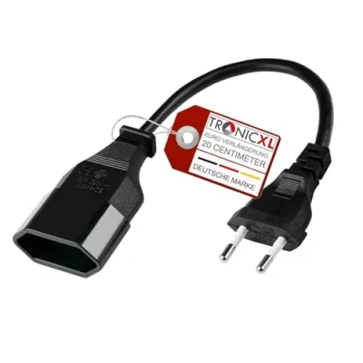 Abbildung von TronicXL 20cm Stromkabel Verlängerung Netzkabel Verlängerungskabel Typ C Stecker Eurostecker auf Euro Buchse Kabel TV Beamer Lampe Haushaltsgeräte Schwarz (0,2m)