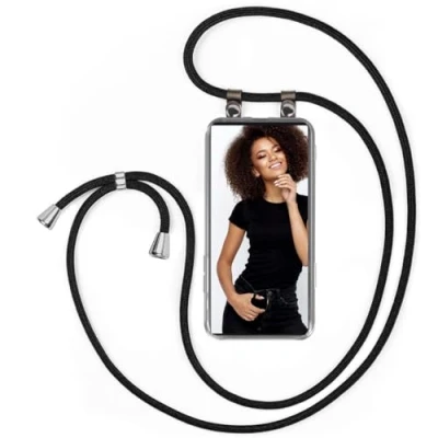 Abbildung von moex Handykette kompatibel mit Samsung Galaxy S22 Ultra Hülle Band Längenverstellbar, Handyhülle zum Umhängen, Silikon Case Transparent Kordel Schnur abnehmbar in Schwarz