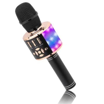 Abbildung von Mikrofon für Kinder Drahtlos, BONAOK Magic Sound Karaoke Mikrofon, 4 in 1 Bluetooth Maschine, Gesangsmaschine Erwachsene, Party/Outdoor/Reisen (Schwarzgold)