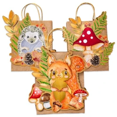 Abbildung von Papierdrachen 3 Laternen zum Selber Basteln Henkeltüten mit Transparentpapier und Stanzteilen Waldtiere Aquarell für Mädchen Jungen Ideal Kindergartenkinder Set 6