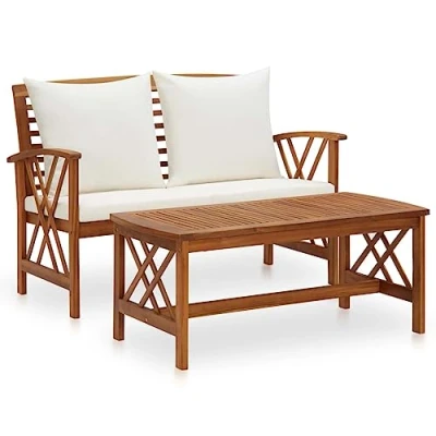 Abbildung von vidaXL Akazienholz Massiv Gartenmöbel Set 2 TLG. mit Auflagen Lounge Bank Tisch Gartenset Sitzmöbel Sitzgruppe Gartenbank Beistelltisch Gartengarnitur