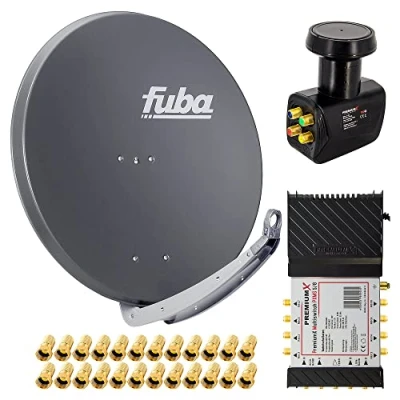 Abbildung von Premium X Satelliten Komplettanlage Fuba DAA 850 A Satellitenschüssel Alu Anthrazit 5/8 Multischalter Quattro LNB 24x F Stecker, 1 SAT 8 Teilnehmer