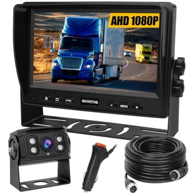 Abbildung von Rückfahrkamera Set mit 7&quot; LCD 1080P Monitor &amp; 170 Weitwinkel Rückfahrkamera, IP69K wasserdicht, 4IR Nachtsicht, DIY Leitfäden,für LKW/Anhänger/Bus/Van/Landwirtschaft/Schwertransport(12 32 Volt)