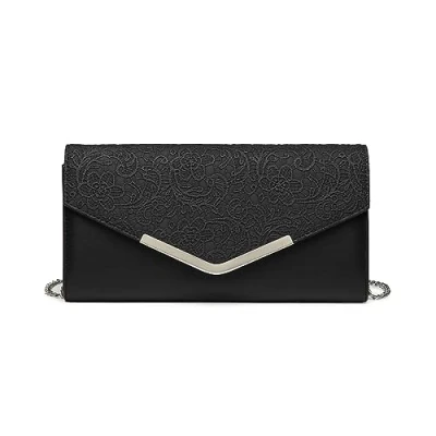 Abbildung von Miss Lulu Damen Clutches Spitze Tasche Geblümt Clutch Elegante mit Kette Umhängetasche Handtasche Geschenk für Mädchen Party Hochzeit Braut Mom Bankett Abend Mode
