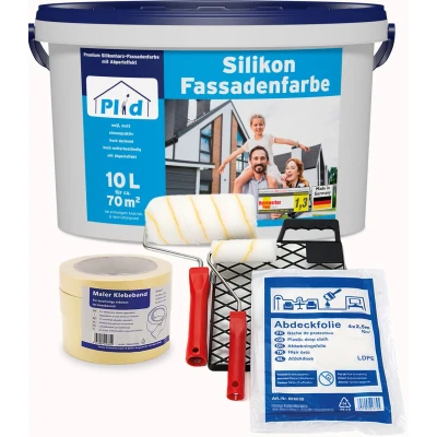 Abbildung von plid Fassadenfarbe Premium Silikon Aussenfarbe Fassadenweiß Anstreichset, Schnelltrocknend