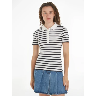 Abbildung von Tommy Hilfiger 1985 SLIM Stripe Poloshirt, Damen, Größe: Small, Desert sky/ecru
