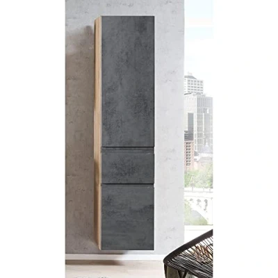 Abbildung von Lomadox Badezimmer Hochschrank 40cm in Wotan Eiche Nb. mit Beton Optik, B/H/T ca. 40/180/35 cm