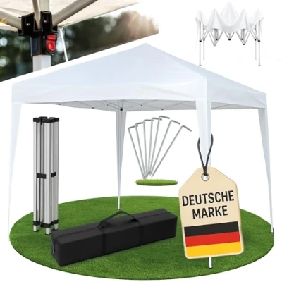 Abbildung von Ondis24 Faltpavillon 3x3m Pop Up Pavillon faltbar, Partyzelt höhenverstellbar, regensicher, UV beständig, 50+, Creme Weiß für Festival, Garten &amp; Camping