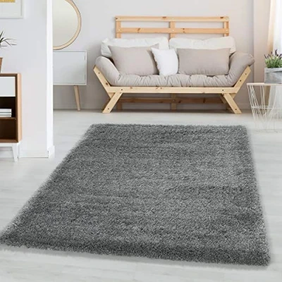 Abbildung von Carpettex Hochflor Teppich Wohnzimmer Shaggy Flokati Modern Einfarbig 80 x 150 cm Flur Läufer Hellgrau Bettvorleger Schlafzimmer Weich Flauschig Waschbar Küchenläufer