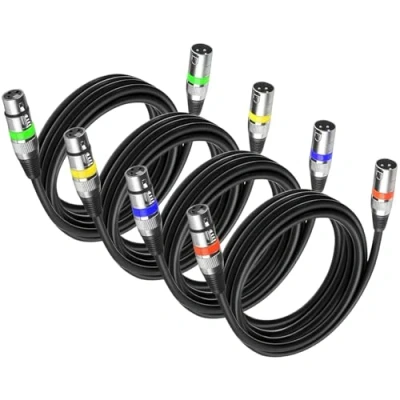 Abbildung von 4Pack DMX Kabel 3m 3 Pin XLR 3m, Set Poliges Signalverbindungskabel Light Cable, Lichtsteuerung Kanone für Controller Moving Head Bühnenscheinwerfer