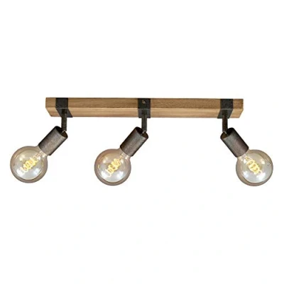 Abbildung von Briloner Leuchten Deckenspots 2900 031, schwenkbar, retro, Holz, ohne Leuchtmittel, Warmweiß, Deckenlampe, 48x10x9cm, Antik Grau, max.25W, E27, Wohnzimmer, Flur
