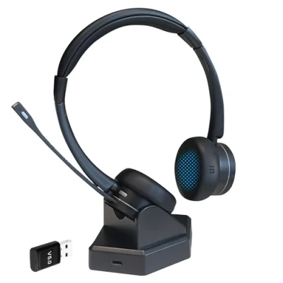 Abbildung von eartec Office Bluetooth Wireless Headset mit Mikrofon für Laptop, PC und Handy Office2 Dual Connectivity Noise Cancelling Teams, Zoom Skype Dongle