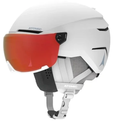 Abbildung von Atomic Savor Visor Photo Skihelm mit Visier White Heather Größe S Maximale Stoßdämpfung Active Aircon Belüftungssystem Hochwertige Verspiegelung für klare Sicht