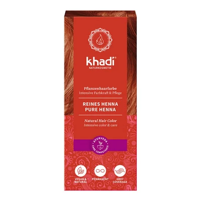 Abbildung von khadi REINES HENNA Pflanzenhaarfarbe, Haarfarbe für aufregendes Orangerot bis zu intensiv leuchtendem Flammenrot, Naturhaarfarbe 100% pflanzlich, natürlich &amp; vegan, Naturkosmetik, 100g