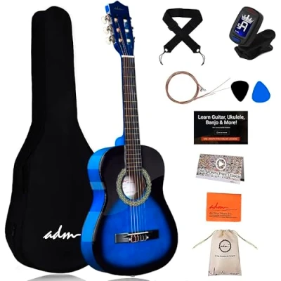 Abbildung von ADM 1/2 Kinder Konzertgitarren Set, 86,4 cm, Junior Gitarren Set für Anfänger mit Gigbag, Stimmgerät, Gurt, Plektren, zusätzlichen Saiten, Aufbewahrungstasche und Reinigungstuch (pfirsichblau)