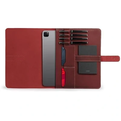 Abbildung von Londo Echtledertablettenhülle mit Zwei Kartenfächern und Lederstift Apple Stifthalter (Rot, 12.9 Inch) OTTO498