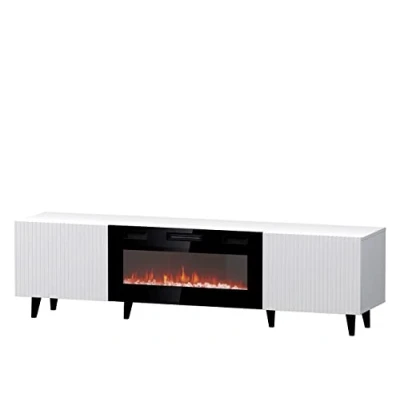 Abbildung von MIRJAN24 TV Schrank Pafos 180 mit Elektrischem Kamin (mit zwei Drehtüren) Realistische LED Flamme, Deko Kristallen