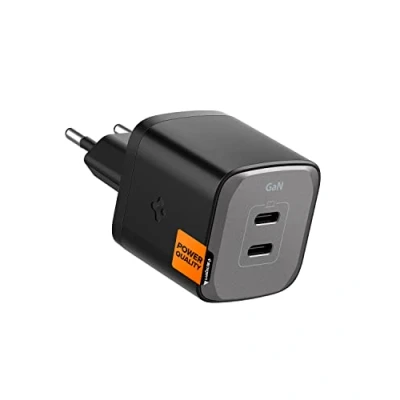 Abbildung von Spigen GaN III 452 Total 45W 2 Ports Dual USB C Wandladegerät PD 3.0 PPS Ladeblock Adapter Kompatibel mit Galaxy S24/S23/S22 iPhone 15 14 Plus Pro Max 13 12 Mini iPad Air Pixel und mehr