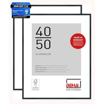 Abbildung von DEHA Design Bilderrahmen, 40 x 50 cm (2er Set), Aluminium, Schwarz matt, Posterrahmen zum Aufhängen im Hoch &amp; Querformat, bruchsicheres Kunstglas, Tribeca