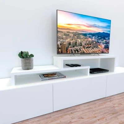 Abbildung von Henor TV Schrank verstellbare Leiter Holz FSC® 90+90 x 35 30/15 cm Weiß