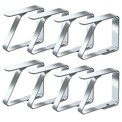 Abbildung von Blooven 8 Stück Tischtuchklammern Edelstahl, Tischdeckenklammer Tischabdeckungsklemmen Tischdecke Clips Tischtuch Silber, Für Tische mit max. Plattenstärke von 3 cm (4 x PCS)