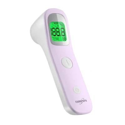 Abbildung von EUROPAPA Fieberthermometer für Baby Kinder Erwachsene, 1 x &amp; 2 AAA Batterien im Lieferumfang enthalten, Stirnthermometer, Fieberalarm, C/F Schalter, 30 facher Messwertspeicher