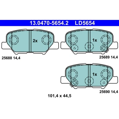 Abbildung von ATE 13.0470 5654.2 Bremsbelagsatz mit akustischer Verschleißwarnung MAZDA: 6 Limousine, Kasten / Kombi, MITSUBISHI: ASX SUV, OUTLANDER 3