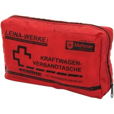 Abbildung von Leina Werke 11052 KFZ Verbandtasche Compact Ecoline mit Warnweste und Klett, Rot/Schwarz