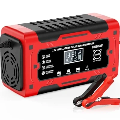 Abbildung von 6A Ladegerät Autobatterie, 12V/24V KFZ Batterieladegerät Vollautomatisches Intelligentes Erhaltungsladegerät, LCD Bildschirm für Auto, Motorrad, Rasenmäher oder Boot