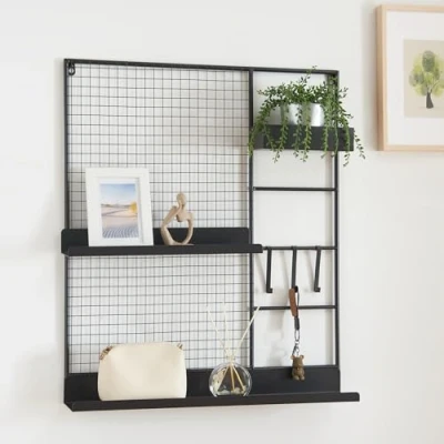 Abbildung von en.casa Wandregal, »Westre« Wandgitter 70x60x11cm Metall Schwarz