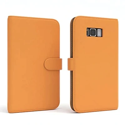 Abbildung von EAZY CASE Tasche kompatibel mit Samsung Galaxy S8 Plus Schutzhülle Standfunktion Klaphülle Bookstyle, Handytasche Handyhülle Magnetverschluss und Kartenfach, Kunstleder, Orange
