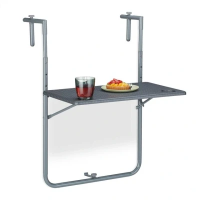 Abbildung von Relaxdays Balkonhängetisch klappbar, BxT: 59,5 x 60 cm, 3 Fach höhenverstellbar, 2 Getränkehalter, Geländertisch, grau