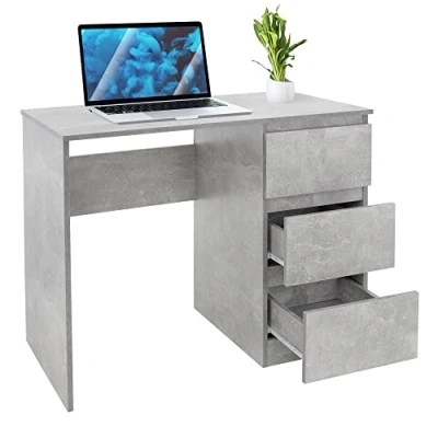 Abbildung von ML DESIGN Schreibtisch Bürotisch mit 3 Schubladen aus Holz Computertisch, Arbeitstisch Grau Beton Optik Büromöbel PC Tisch Laptoptisch