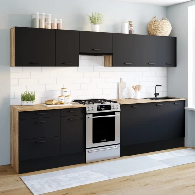Abbildung von Komplette Küche mit Topfunterschrank und Arbeitsplatte aus Holz Schwarz IDMarket