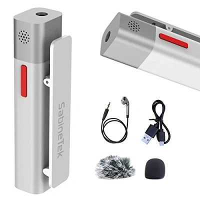 Abbildung von SabineTek SmartMike+ Bluetooth Mikrofon, Kabelloses Lavalier Ansteck Revers Mikrofon für iPhone Android Phone, Kompaktes kleines Vlogger (Weiß)