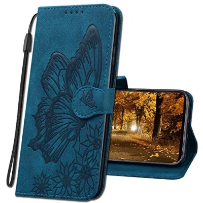 Abbildung von MRSTER Handyhülle für Samsung Galaxy A20e, Leder hülle A20e Flip Geldbörse Schutzhülle mit Kreditkarten, Ständer, Magnetverschluss A20e. CY2 Butterfly Blue