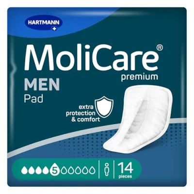 Abbildung von MoliCare MEN Pad 5 Tropfen Inkontinenzeinlagen für Männer, Schutz bei mäßiger Inkontinenz mit Auslaufschutz, Sofort Trocken Gefühl, fortschrittlicher Hautschutz, 14 Stück
