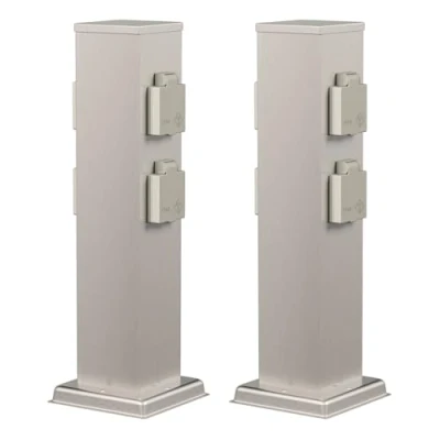 Abbildung von ledscom.de 2 Stück Garten Steckdosensäule Polly für außen, IP44, 4 Fach, Edelstahl, eckig, 40 cm