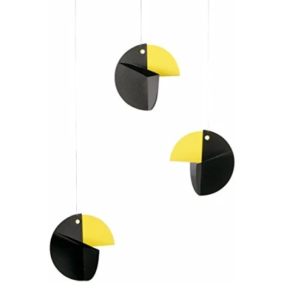 Abbildung von Flensted Raben / Papageien Mobile aus Kunststoff hergestellt in den Farben Schwarz/Gelb, Maße: 61 x 33 cm, 108s