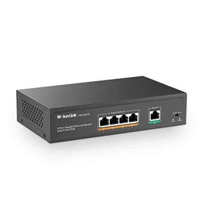Abbildung von MokerLink 5 Port Gigabit POE Switch, with 4 POE+ 1000Mbps, 78W IEEE802.3af/at, Unmanaged Plug and Play, Stabiler Metal, Lüfterlos