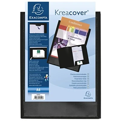 Abbildung von Exacompta 43501E Präsentationsmappe Kreacover PP. Aus PVC mit transparenter DIN A4 Hülle zur Individualisierung der Vorderseite des Deckels schwarz