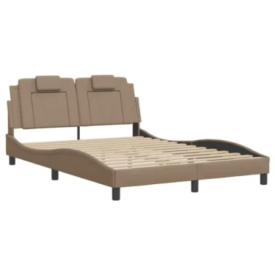 Abbildung von vidaXL Bettgestell, Polsterbett Bett mit Kopfteil, Bettrahmen Lattenrost, Doppelbett für Schlafzimmer, Schlafzimmerbett, Cappuccino Braun 120x200cm Kunstleder