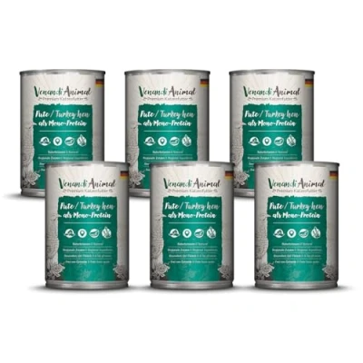 Abbildung von Venandi Animal Premium Katzenfutter Pute als Monoprotein Nassfutter, getreidefrei und naturbelassen, 6er Pack (6 x 400g)